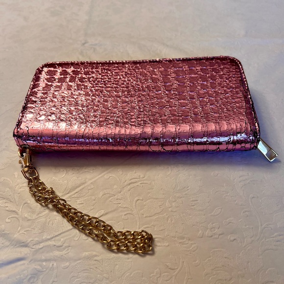BP. Embossed Faux Leather Wallet Metallic Pink with Wrist Chain - Picture 8 of 11
